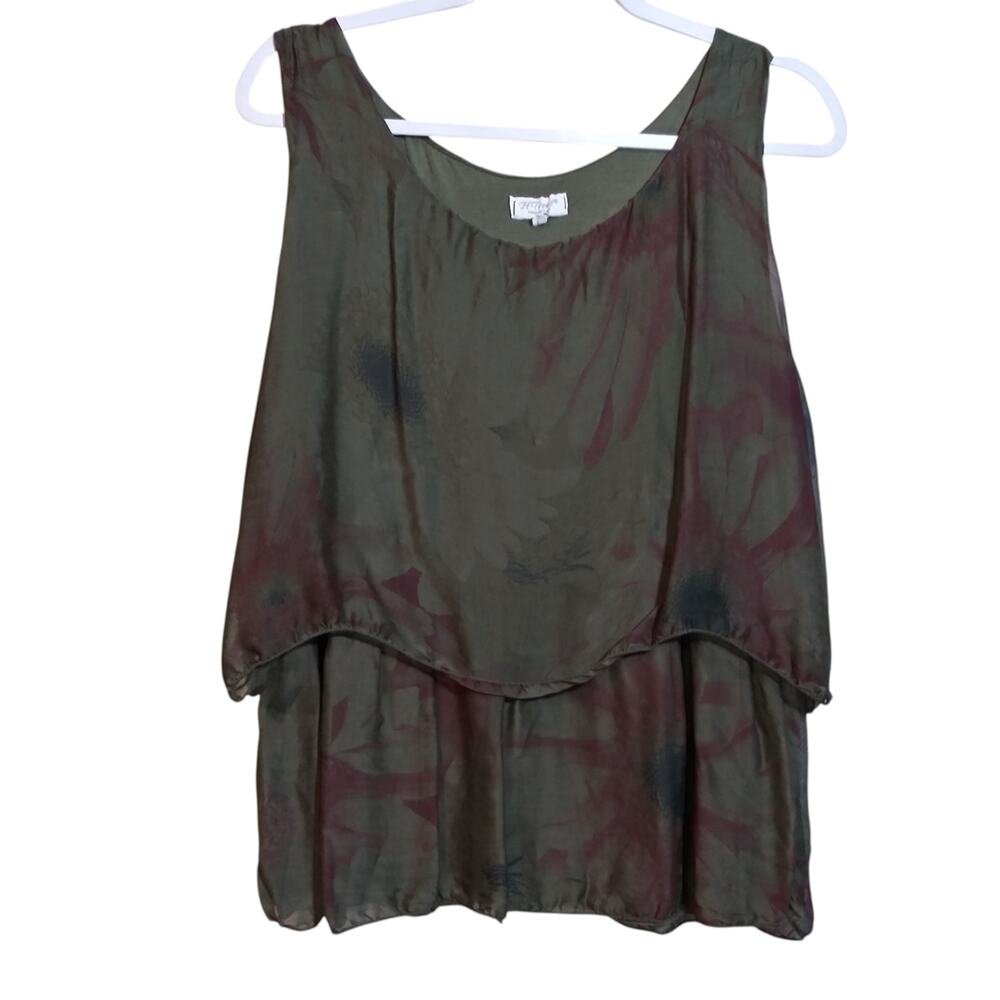 H Trend Made In Italy Silk Dark Floral Layered Tank Top Size L